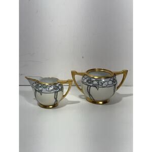 Favorite Bavaria art‎ deco sugar and creamer coffee set Gold Trim Floral Design